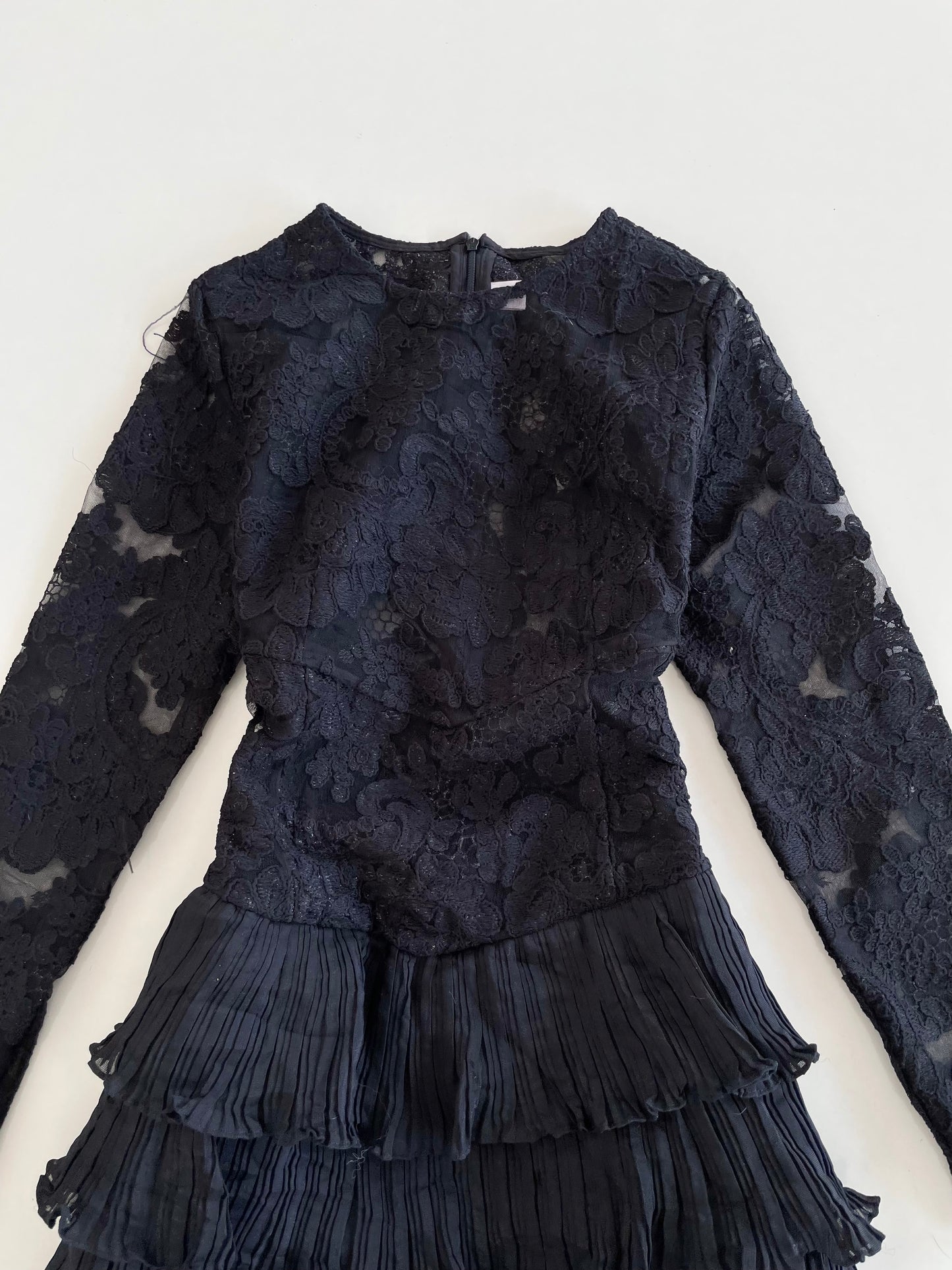 Lace & Ruffle Sheer Vintage Dress-Bust 34