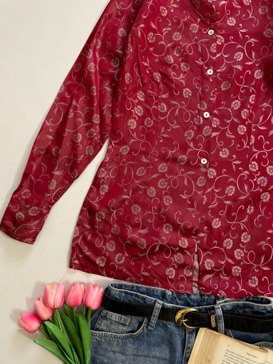 Jacquard Maroon Shirt-Bust 34