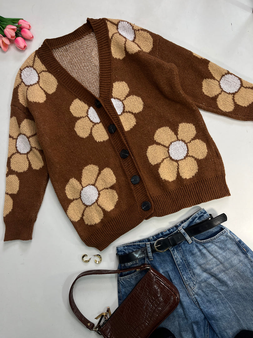 Flowers Chunky Soft Cardigan - Bust 46 to 50