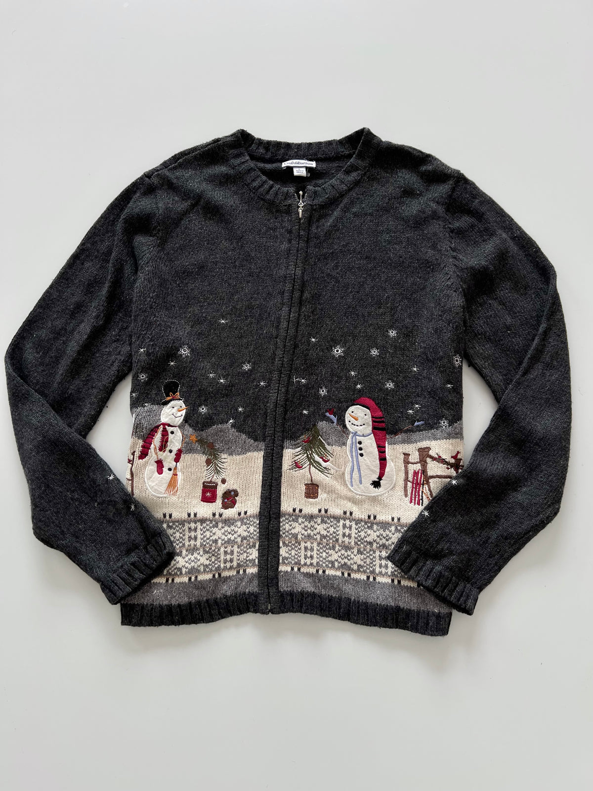 Croft&Barrow Embroidered Christmas Zipper Sweater-Bust 46