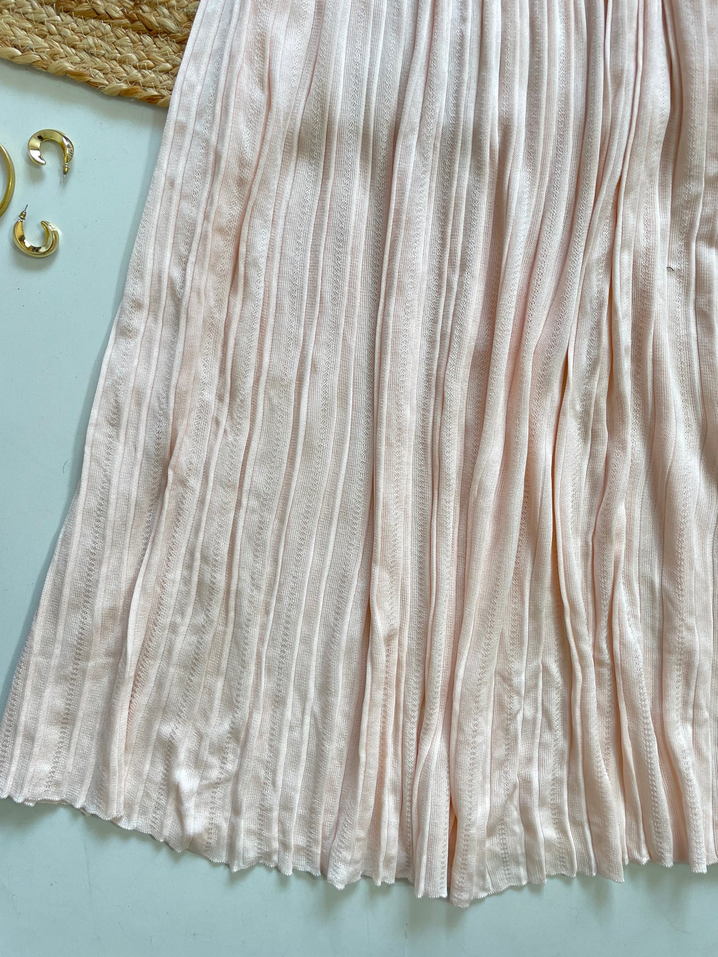 Baby Pink Pleated Knit Long Skirt - Waist 26 to 30