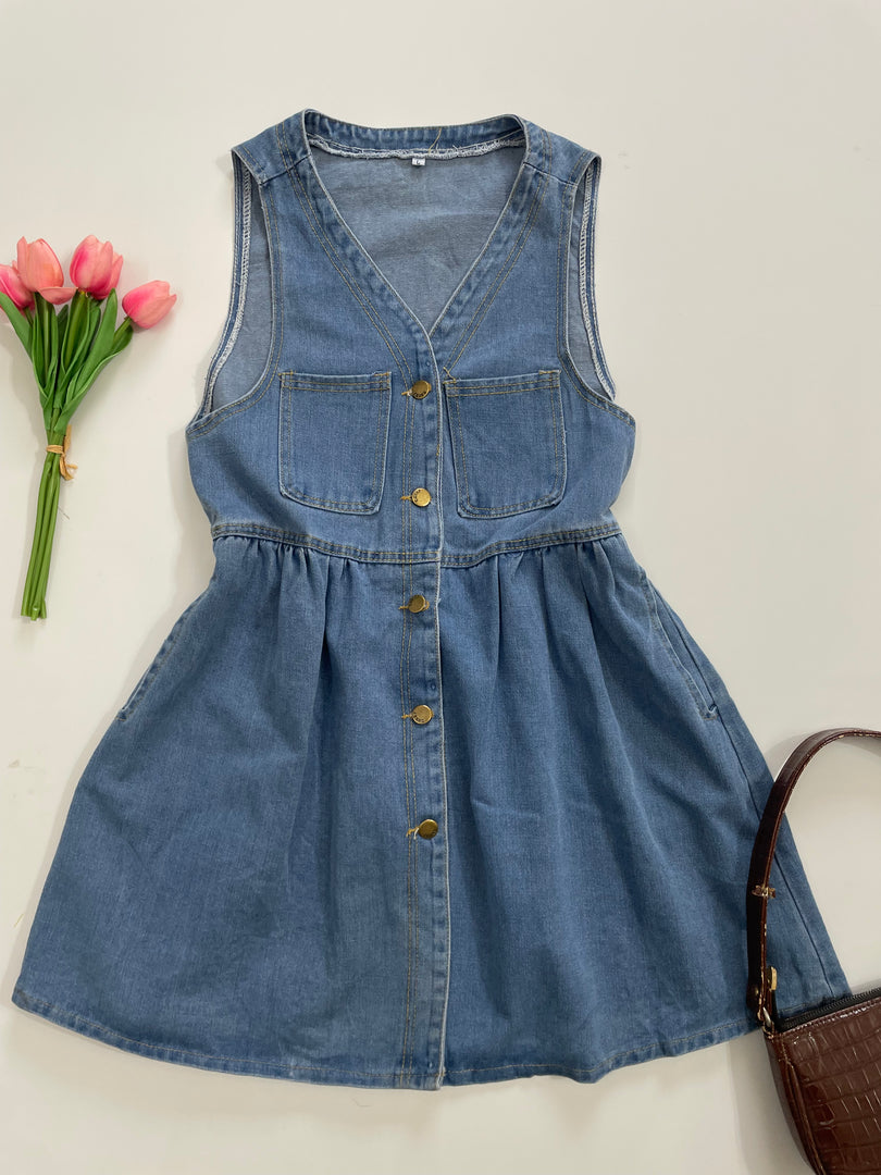 Skater Buttondown Denim Dress-Bust 32