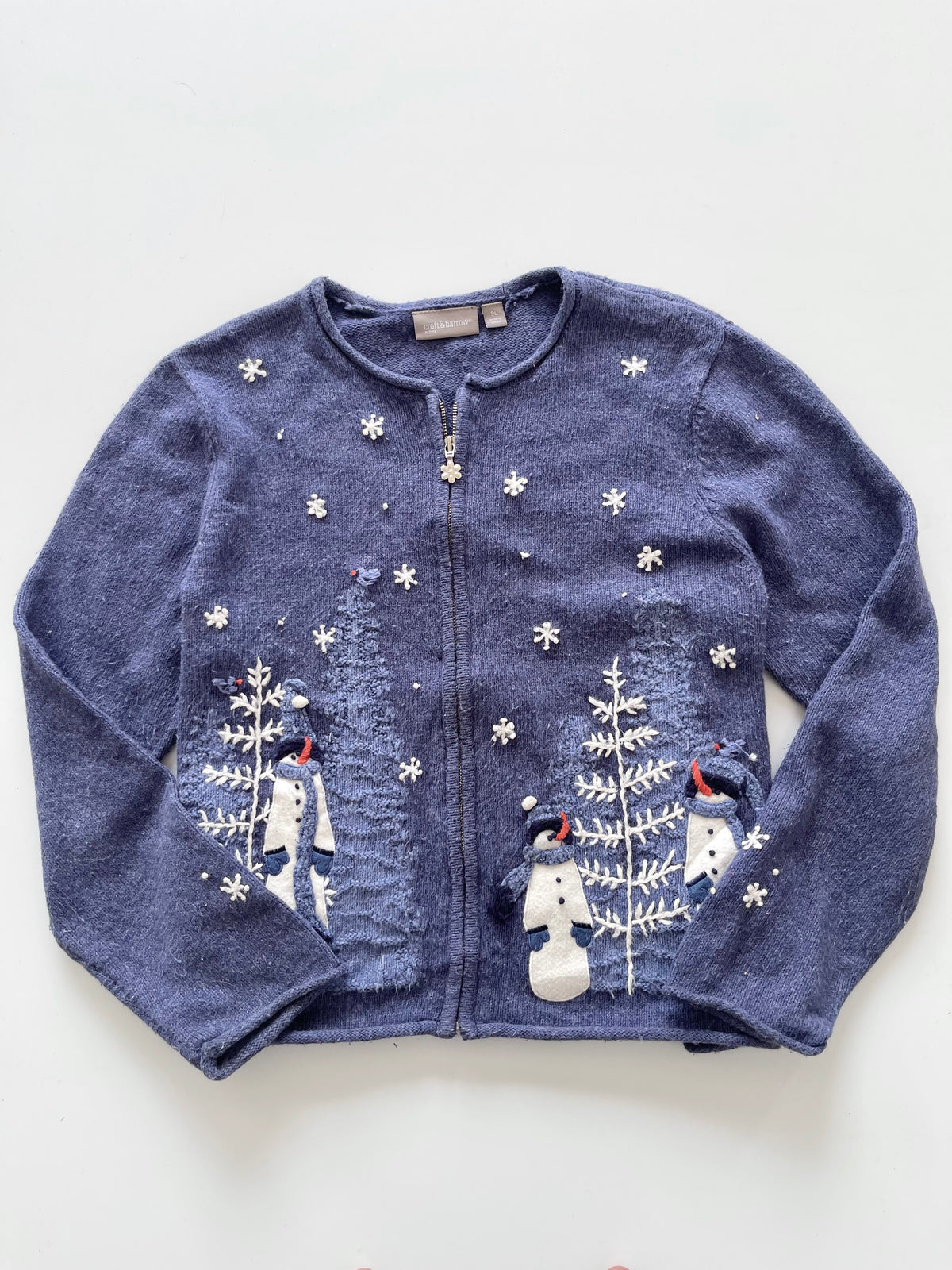 Croft&Barrow Christmas Embroidered Zipper Sweater-Bust 44