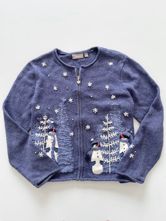 Croft&Barrow Christmas Embroidered Zipper Sweater-Bust 44