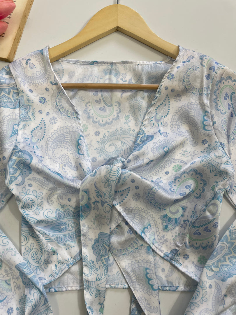 Satin Paisley Front Knot Top