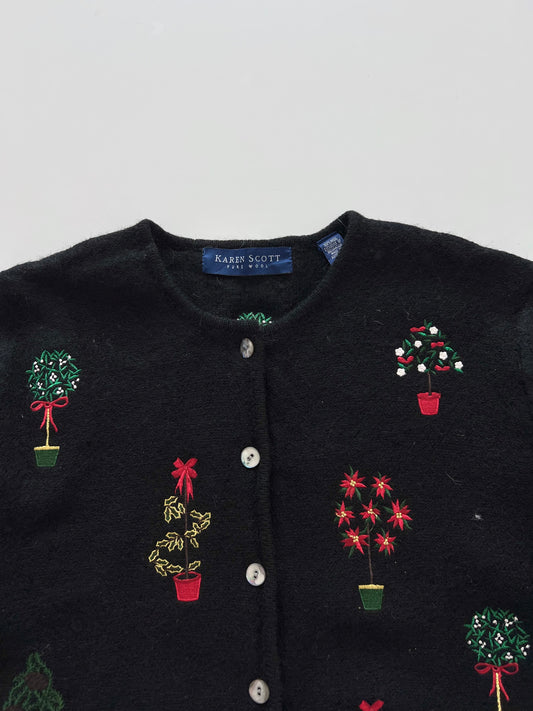 Karen Scott Embroidered Christmas Cardigan Sweater-Bust 46