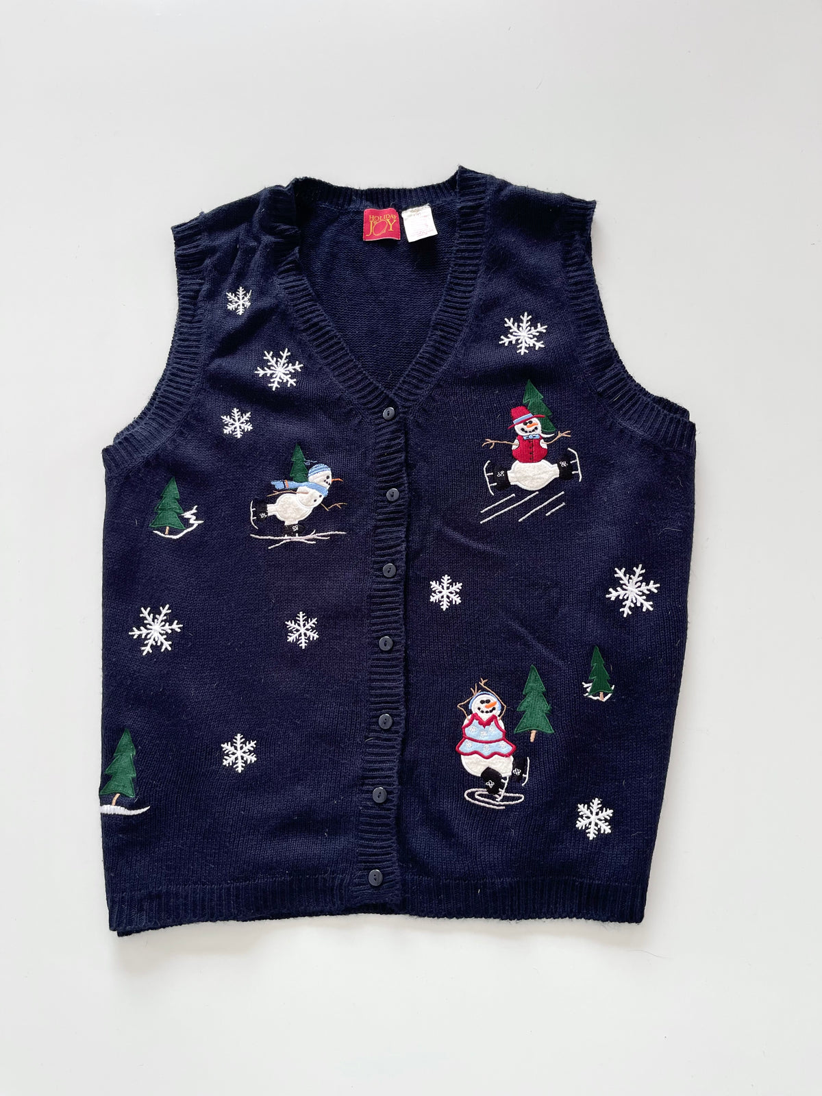 Holiday Joy Embroidered Christmas Vest Sweater-Bust 46