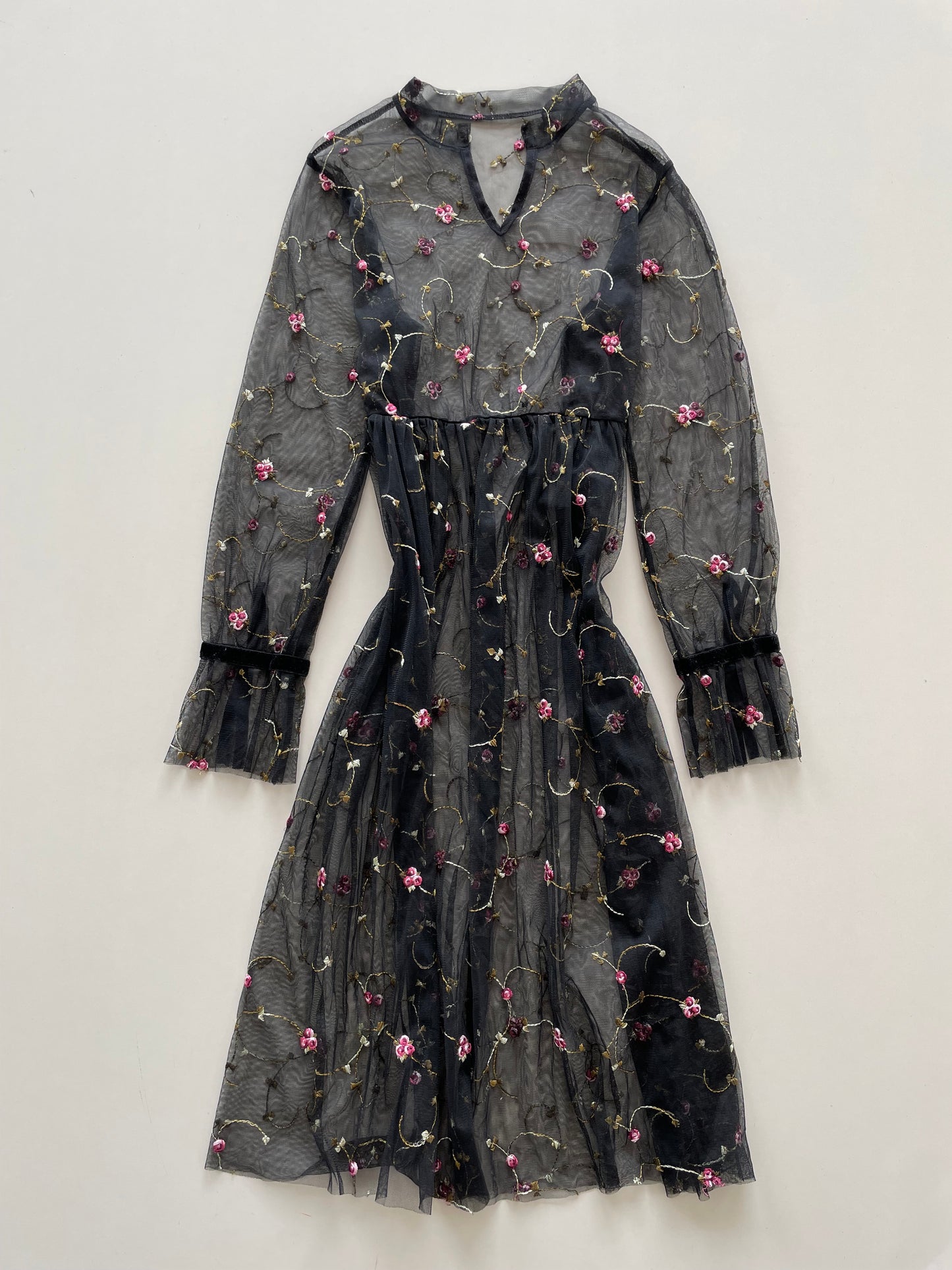 Embroidered Sheer Vintage Dress-Bust 36