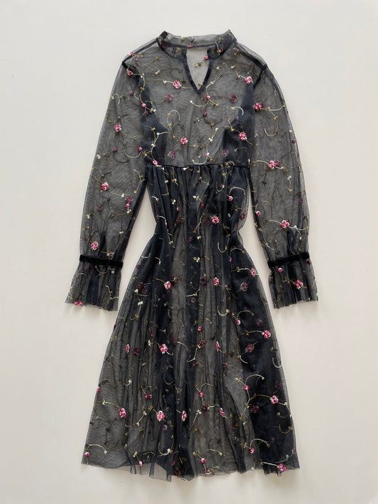 Embroidered Sheer Vintage Dress-Bust 36