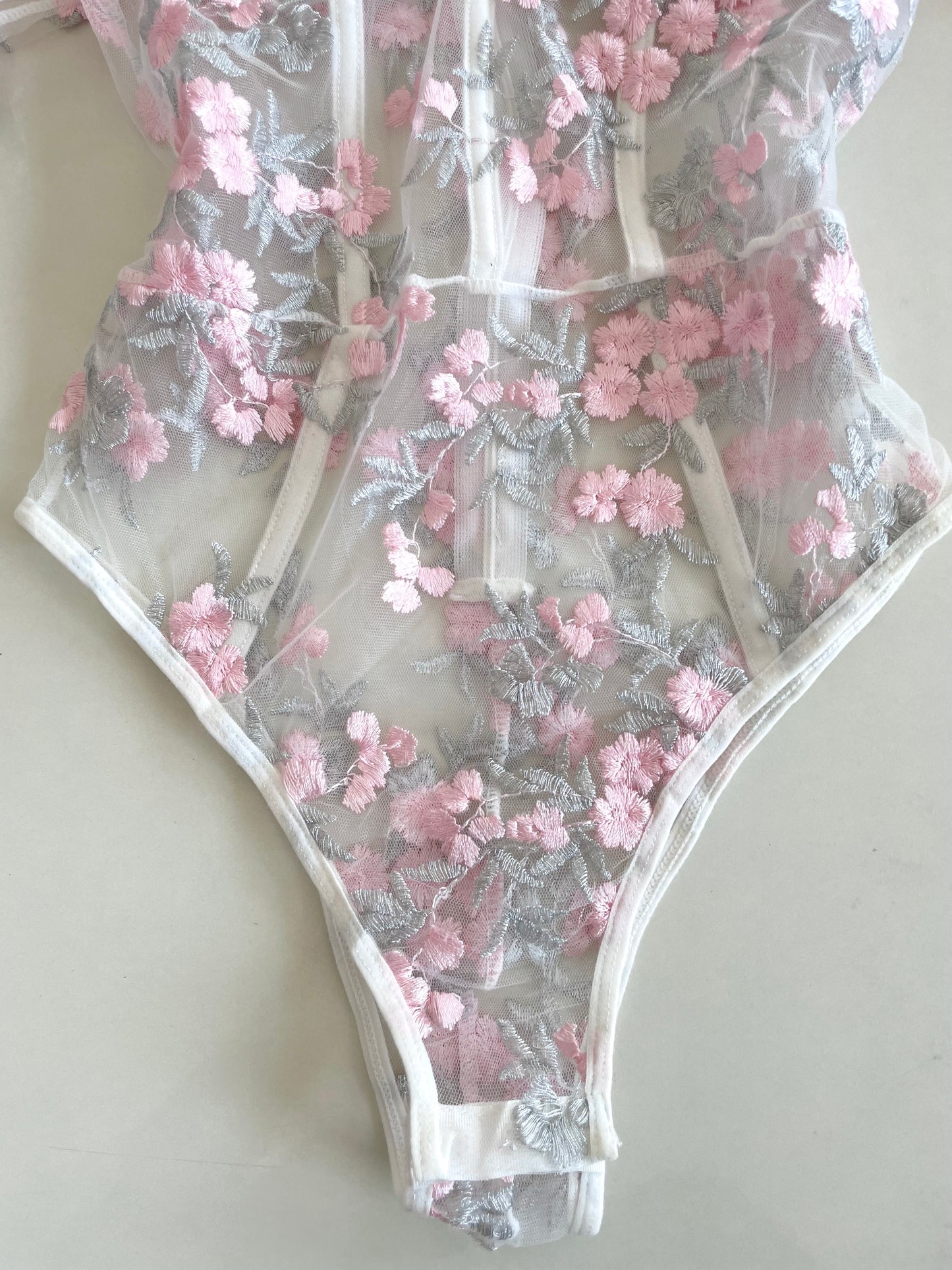 Lacy Embroidered Sheer Bodysuit-Bust 28 to 30