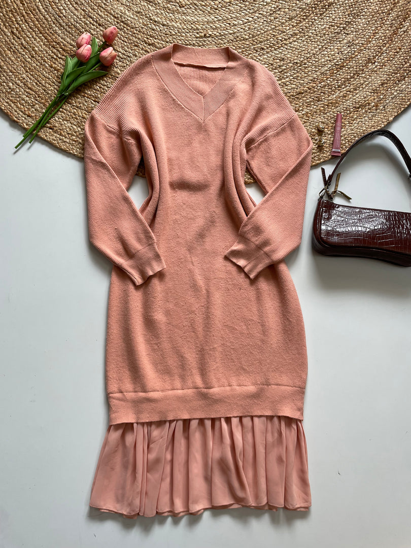 PEACH KOREAN WINTER DRESS-BUST 42 to 50