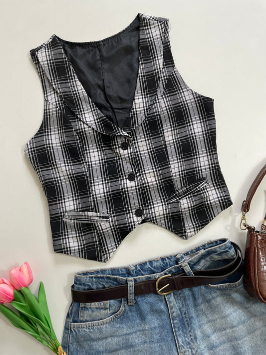 Checkered Black & White Waistcoat - Bust 34