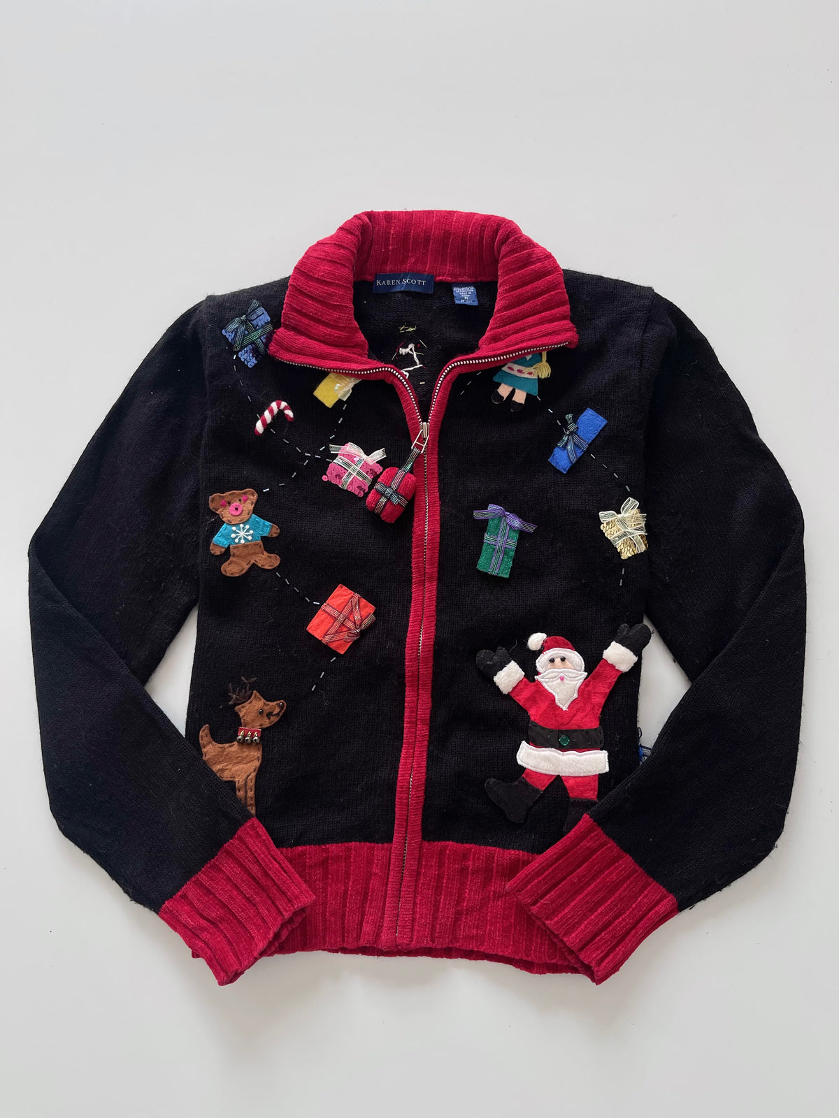 Karen Scott Embroidered Christmas Zipper Sweater-Bust 40