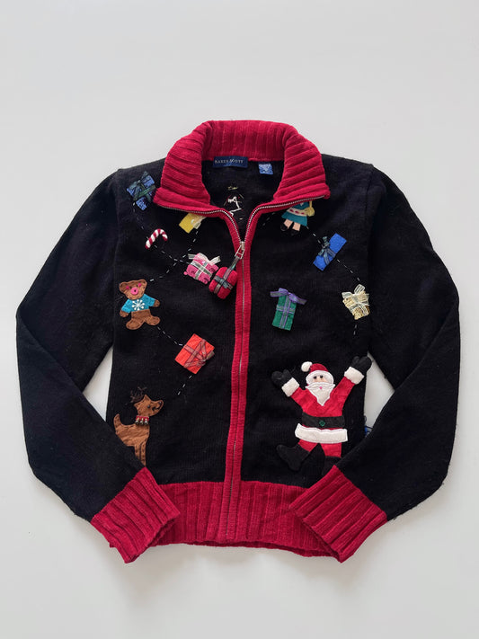 Karen Scott Embroidered Christmas Zipper Sweater-Bust 40