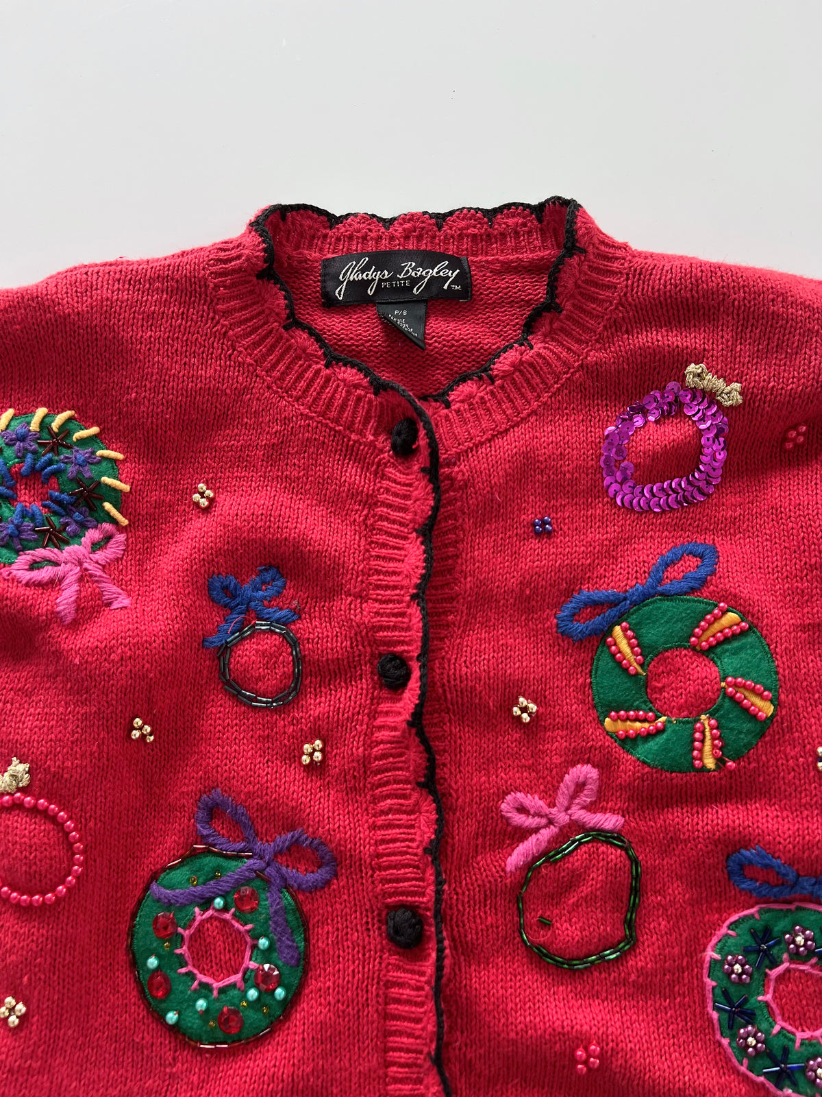 Gladys Bagley Embroidered Christmas Cardigan Sweater-Bust 40