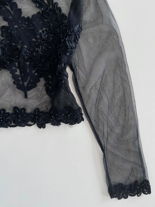 Sheer Embroidered Vintage Top-Bust 42