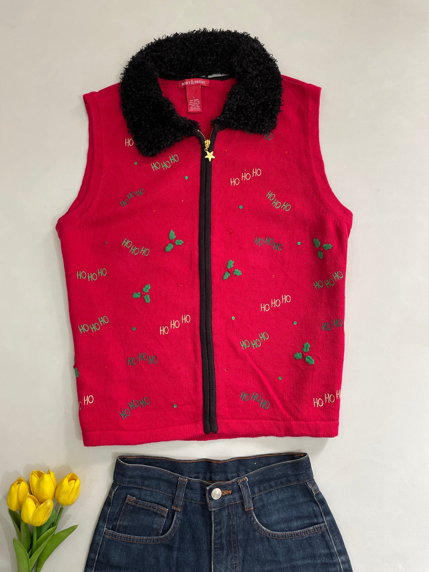Vintage Embroidered Sweater Vest-Bust 42