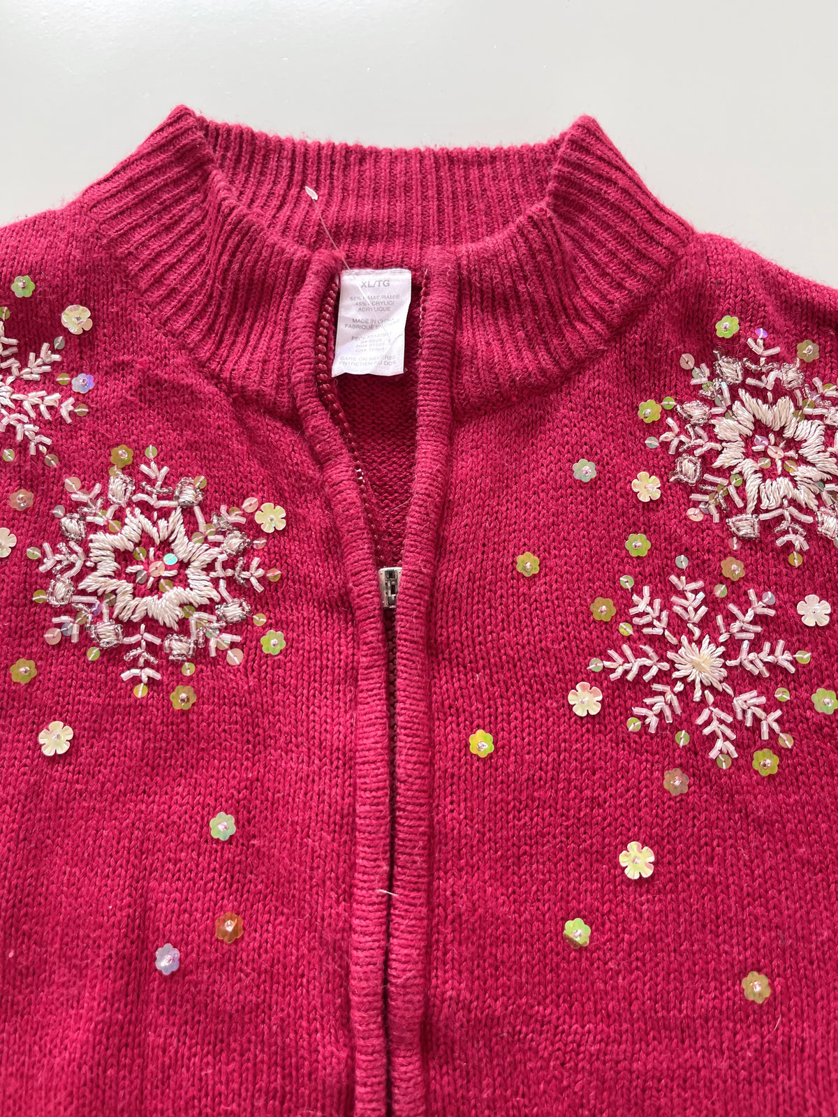Hand Embroidered Christmas Zipper Sweater-Bust 48