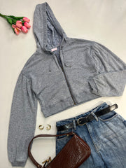 Ash Blue Soft Hooded Zipper - Bust 34 to 38