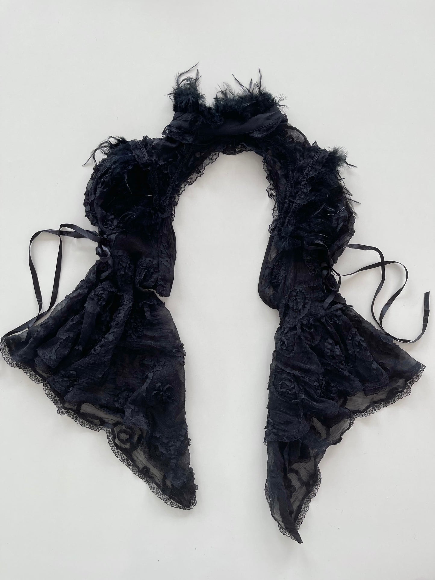 Gothic Victorian Feather & Lace Dramatic Shrug-Freesize
