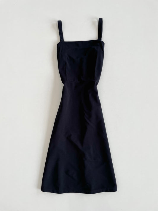 Square Neck Solid Black Dress -Bust 34