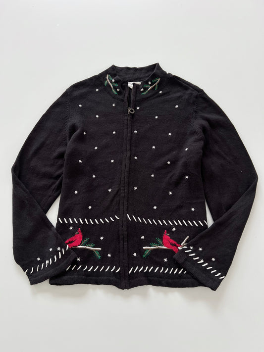 Christopher&Banks Embroidered Christmas Zip Up Sweater-Bust 46