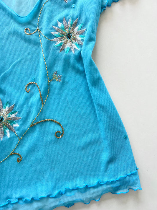 Embroidered Vintage Sheer Top-Bust 36 to 38