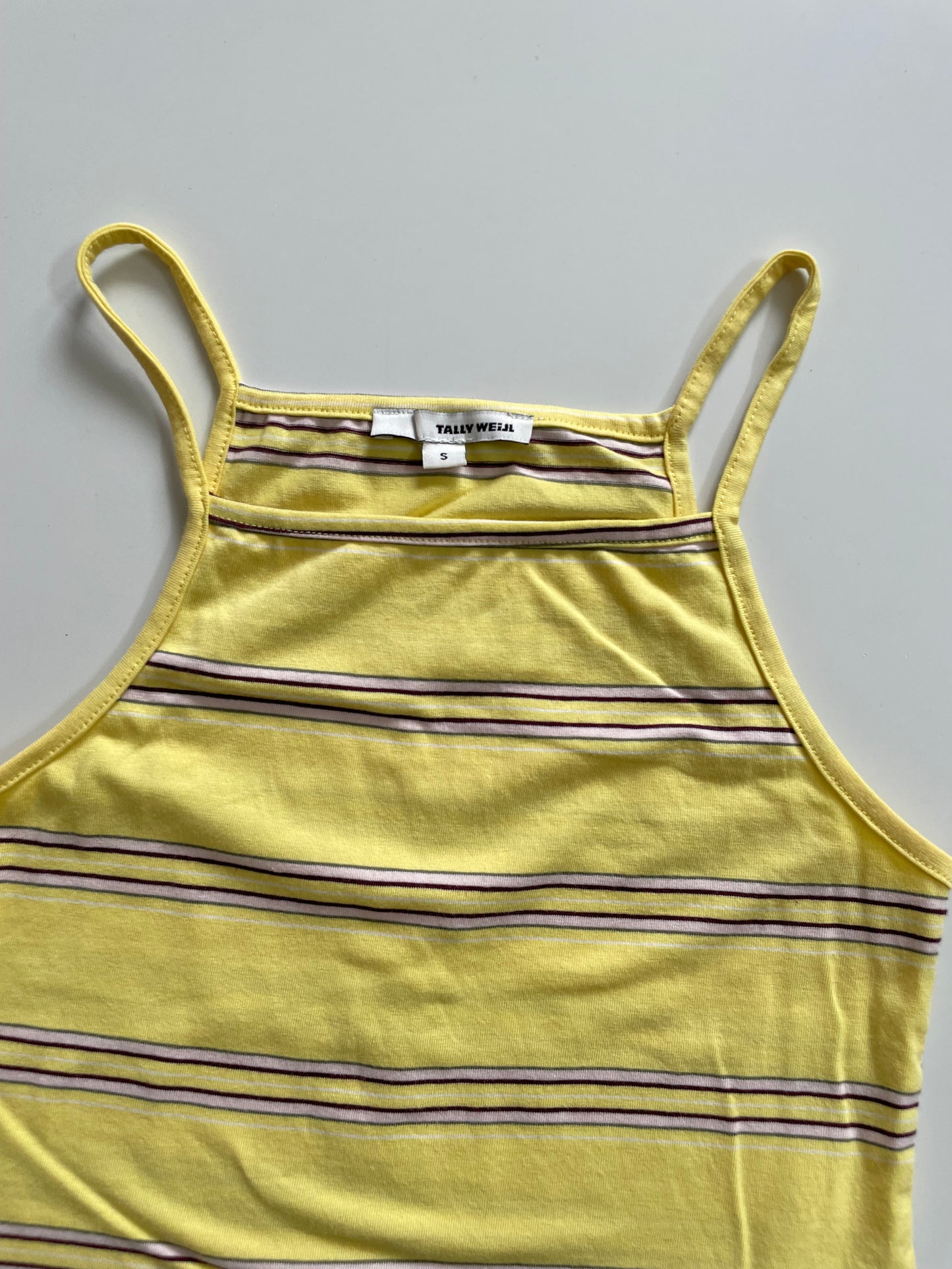 TALLY WEiJL BABY YELLOW STRIPED TOP - BUST 30 TO 32