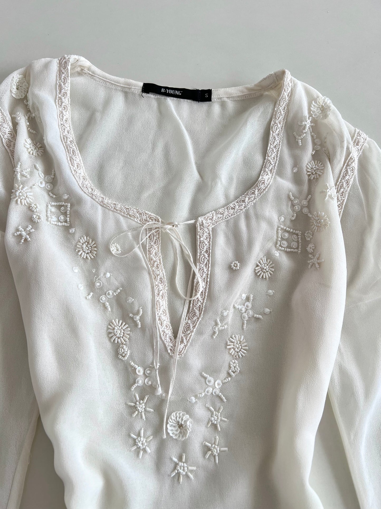 B.Young Embroidered Sheer Top-Bust 36
