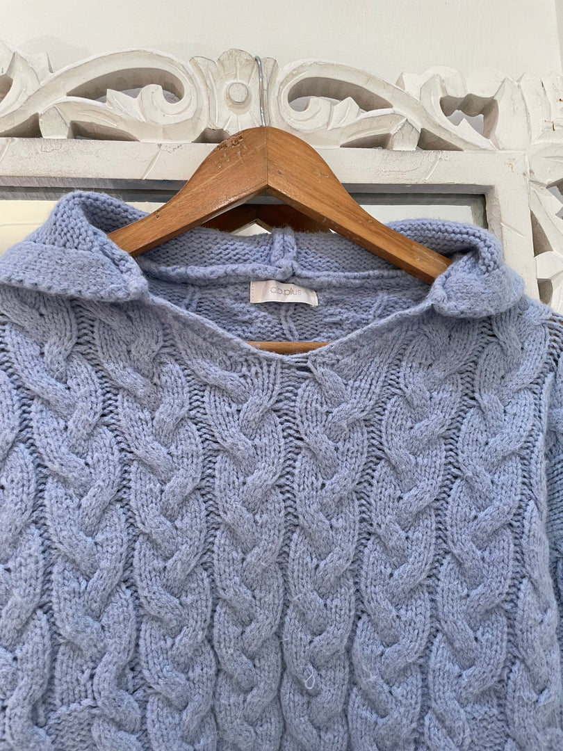 Hooded Baby Blue Chunky Sweater-Bust 40
