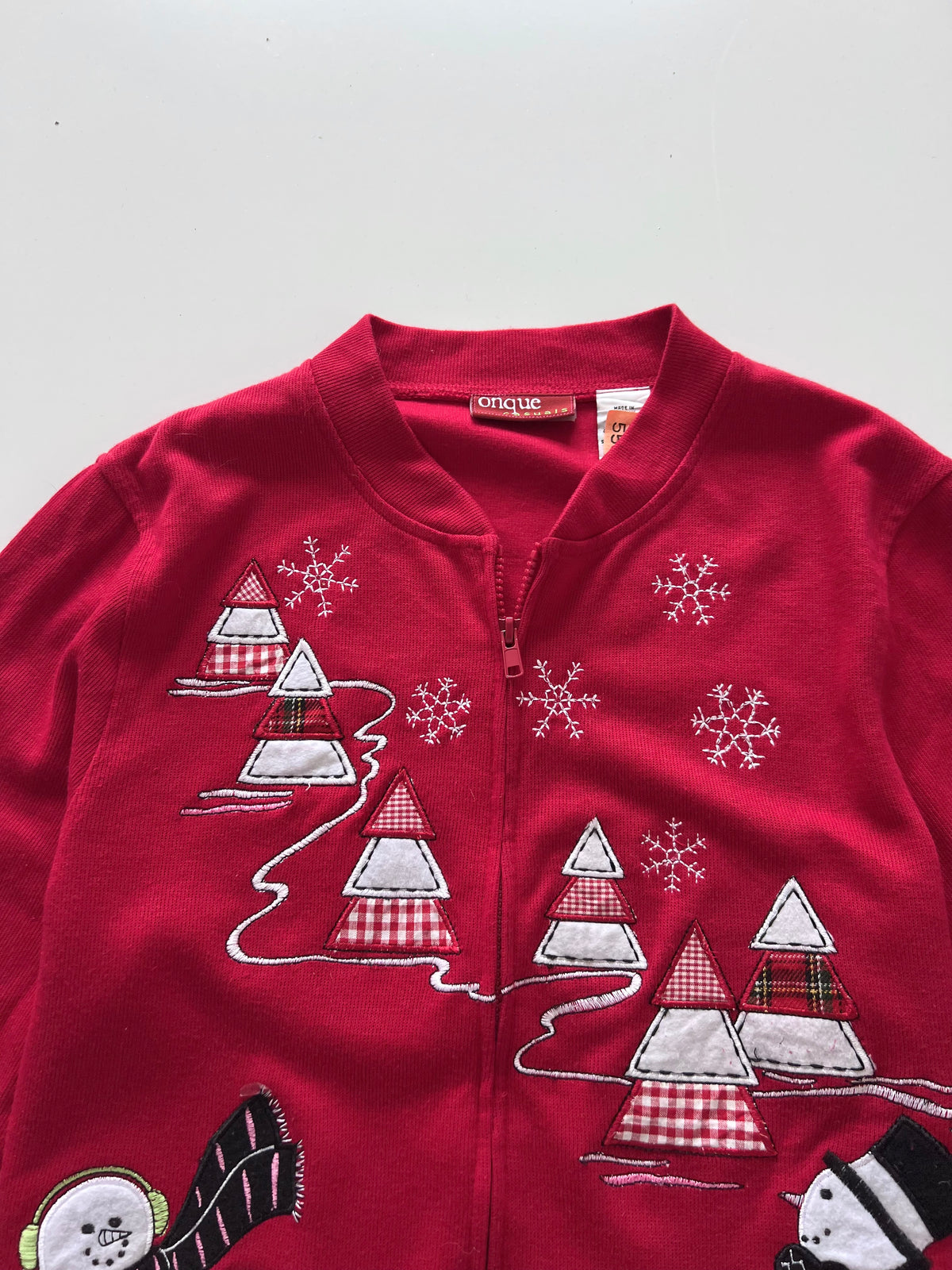 Onque Casuals Embroidered Christmas Zipper Sweater-Bust 40