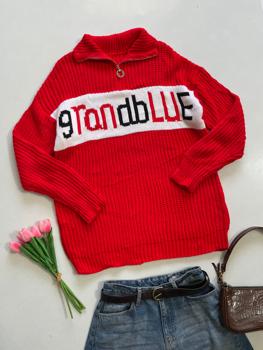 Red Half Zip Up Soft Sweater - Bust 42 to 46