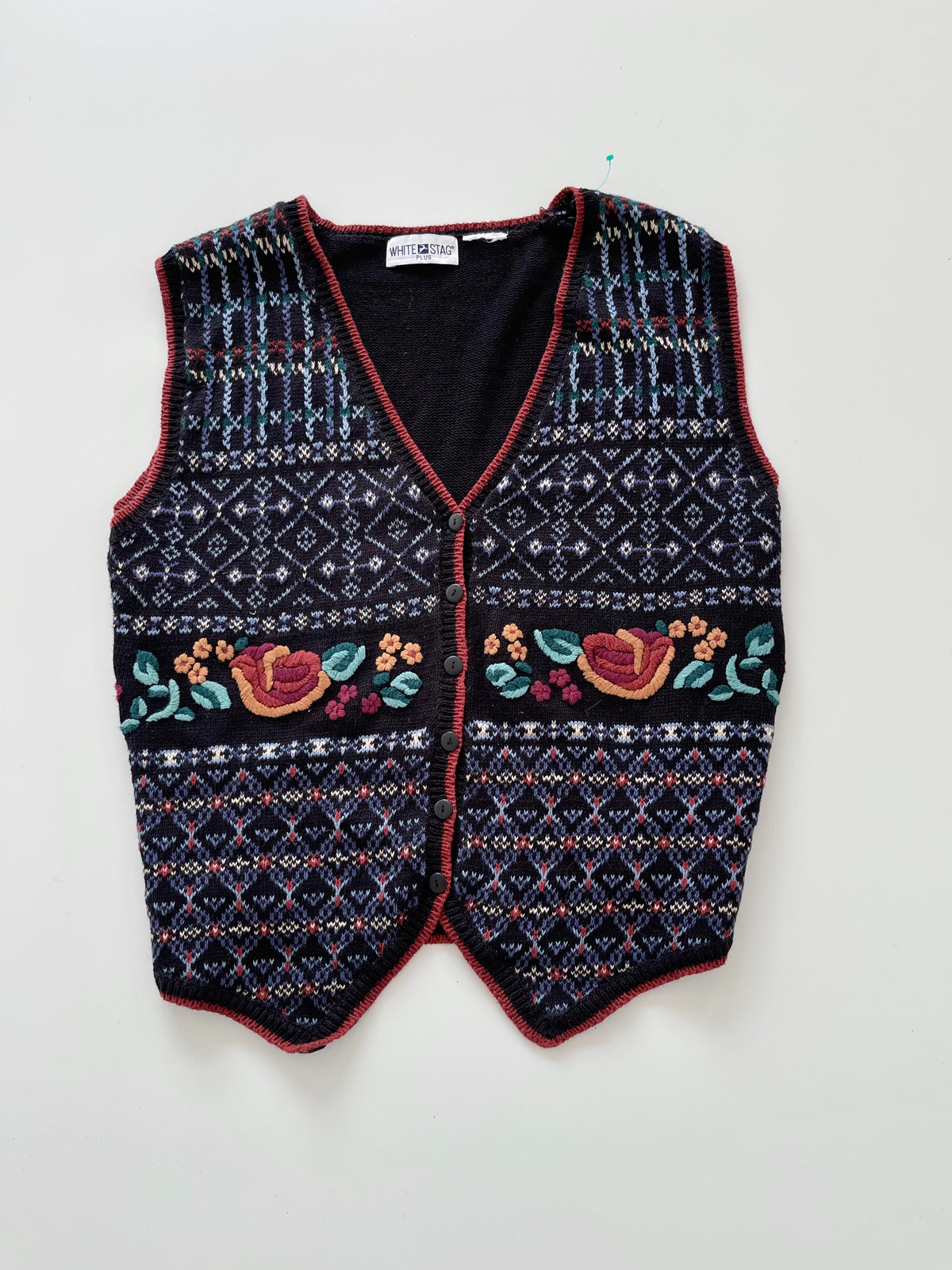 White Stag Embroidered Vest Sweater-Bust 50