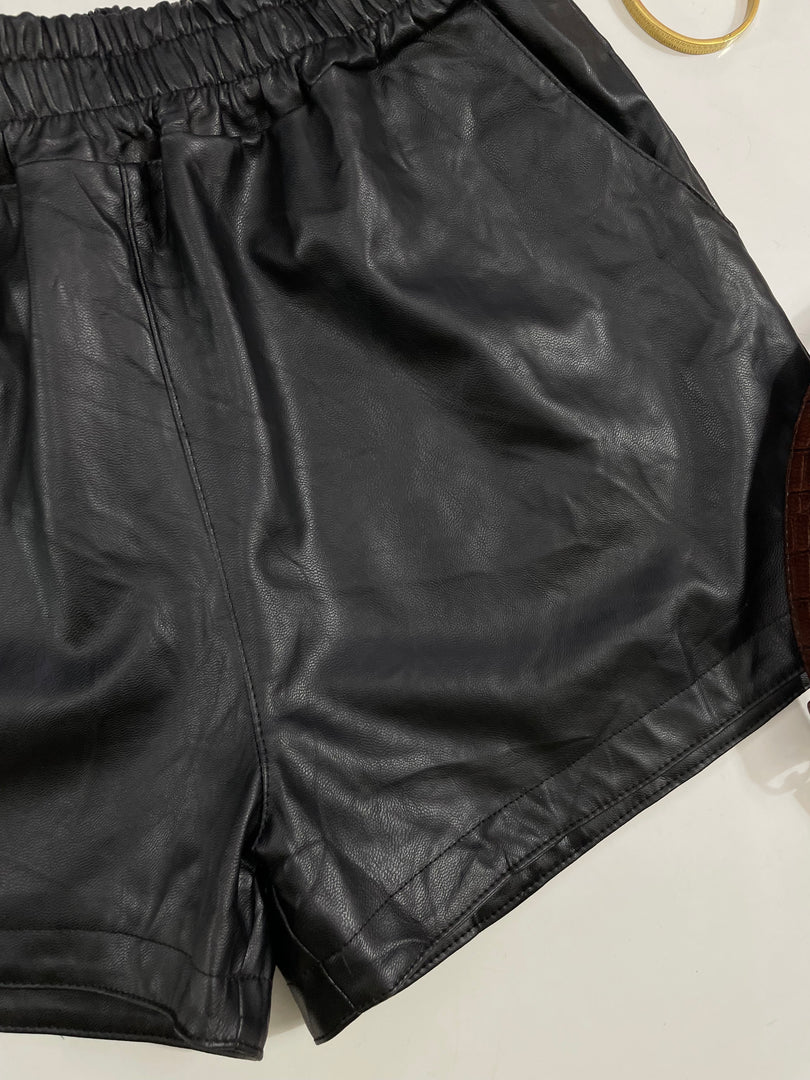 Black Faux Leather Shorts - Waist 28 to 30