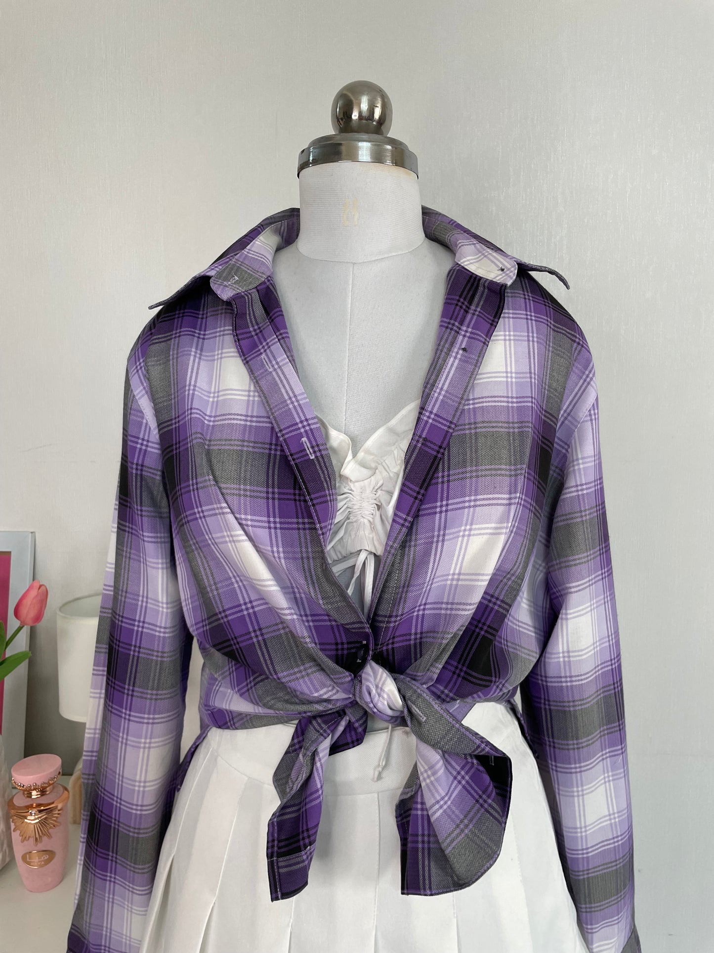 FOXCROFT PURPLE PRINTED SHIRT - BUST 40