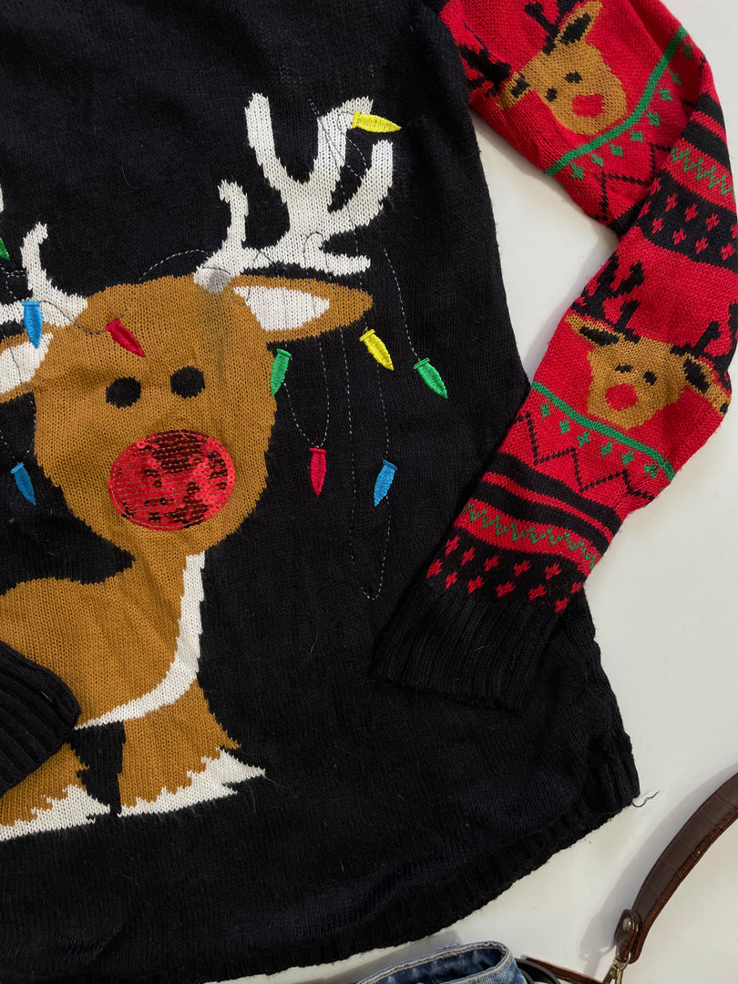 No Boundaries Reindeer Christmas Sweater - Bust 30 to 34