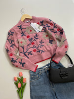 Load image into Gallery viewer, SUPER SOFT CHUNKY FLORAL PINK SWEATER 30 to 36
