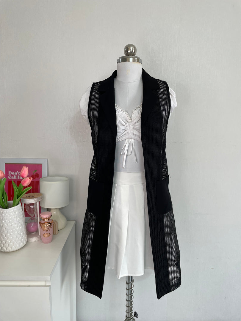 SOFT BLACK SHEER SLEEVELESS SHRUG - BUST 32 TO 34