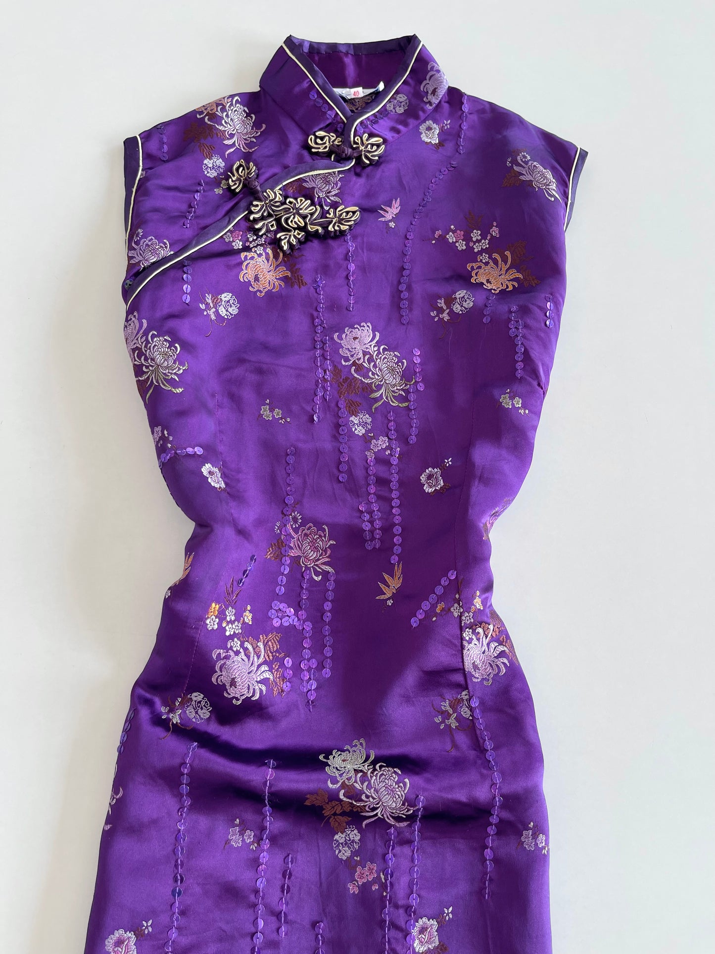 Cheongsam Satin Jacquard Sequin Dress-Bust 38