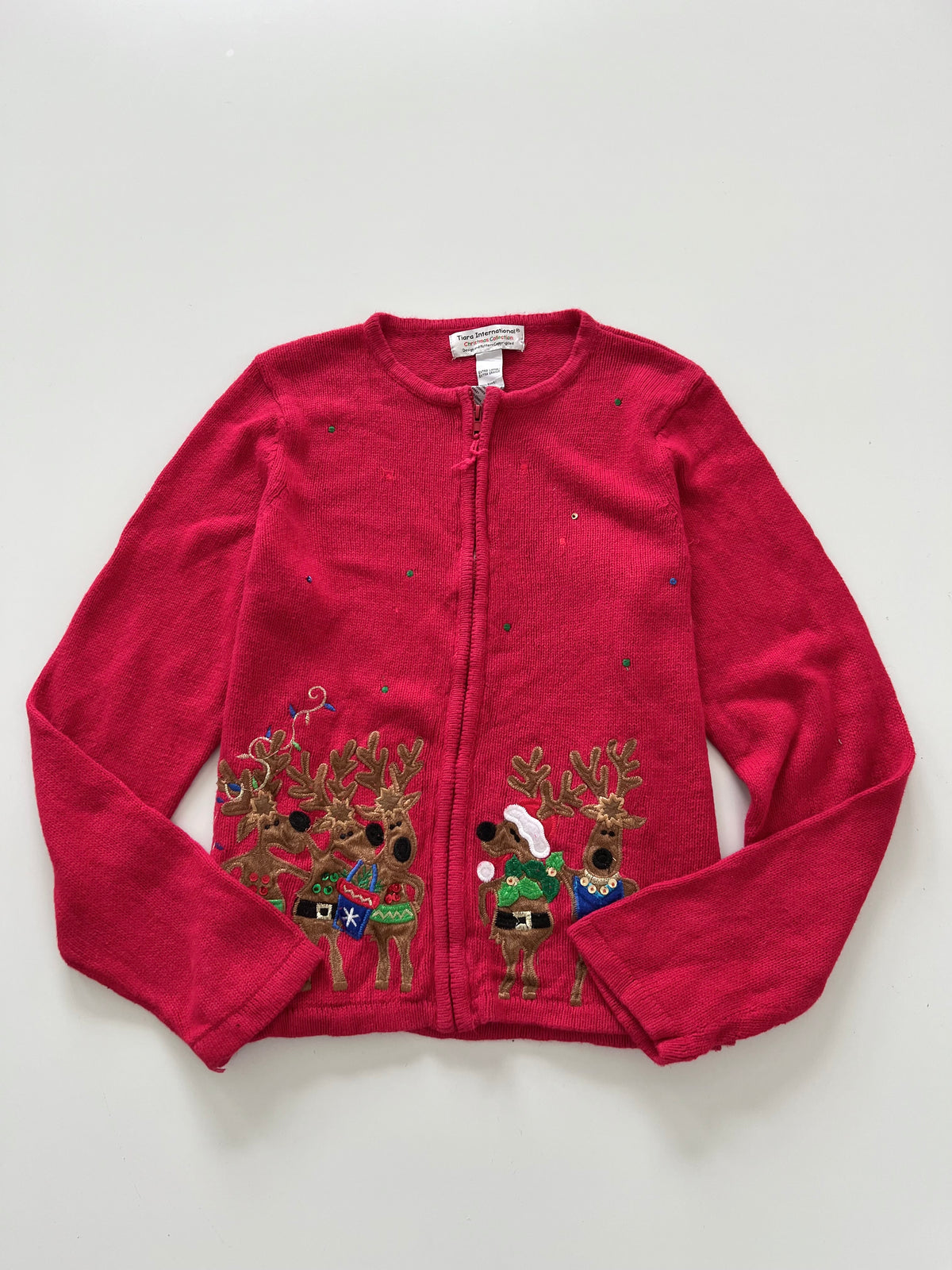 Tiara International Embroidered Christmas Zipper Sweater-Bust 46