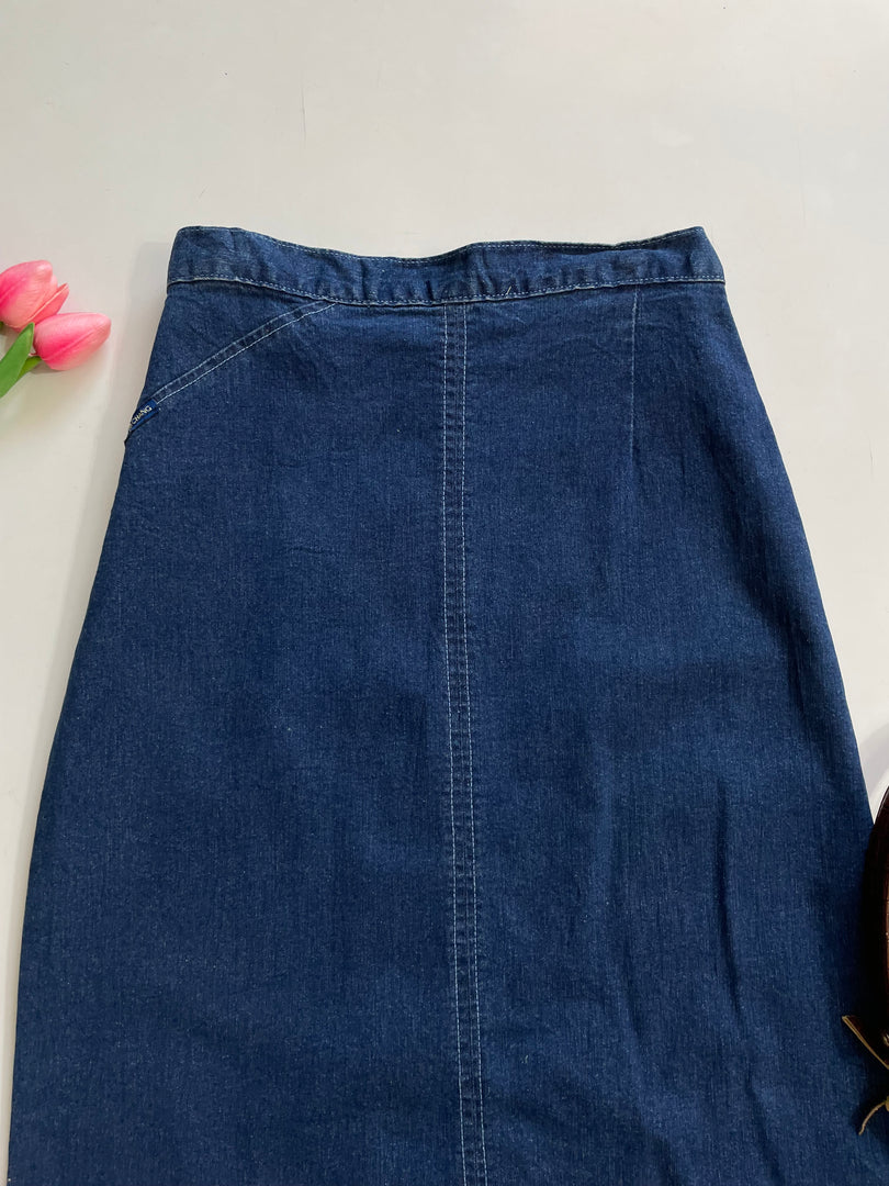 Simon Chang Long Denim Skirt-Waist 32