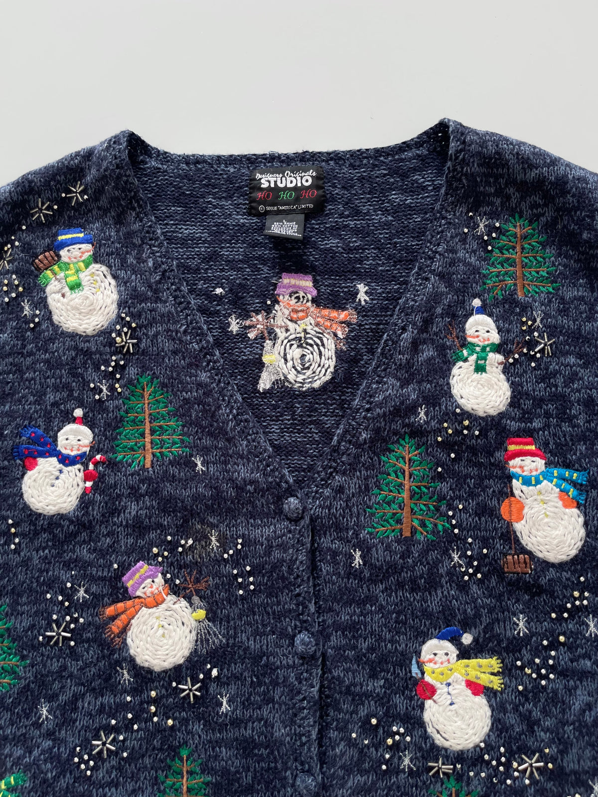 Studio Ho Ho Ho Embroidered Christmas Vest Sweater-Bust 44