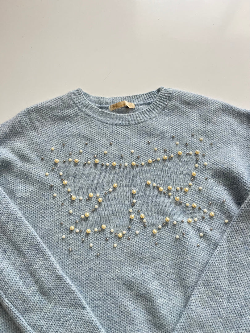 ANGORA BABY BLUE PEARL SWEATER - BUST 38 to 42