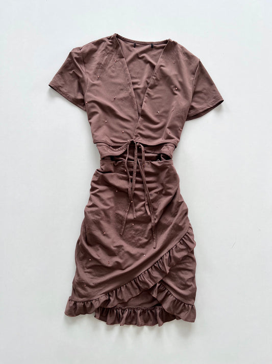 Brown Ruffle Dress-Bust 36