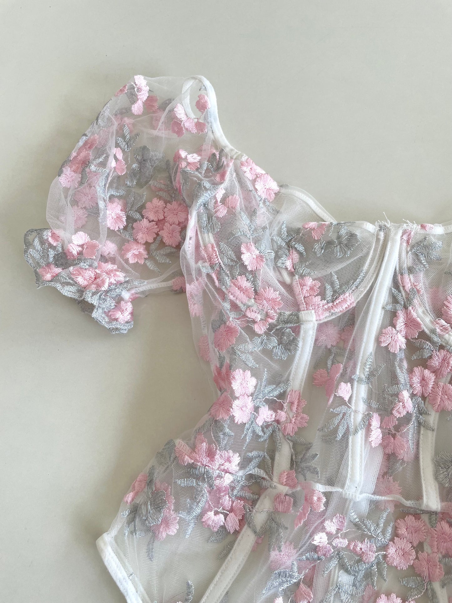 Lacy Embroidered Sheer Bodysuit-Bust 28 to 30