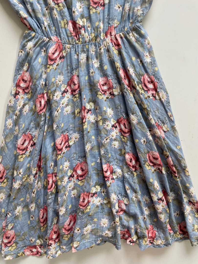 BLUE FLORAL COTTON DRESS - BUST 32 to 34