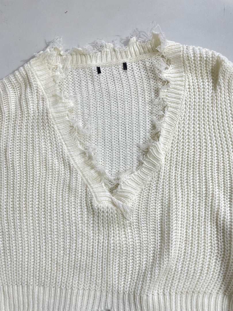 White Fringe Soft Baggy Sweater-Bust 46