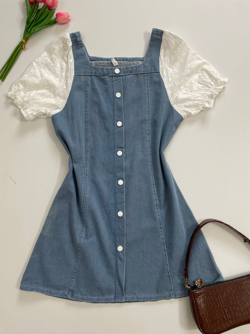 Eyelet Sleeve Denim Dress-Bust 38