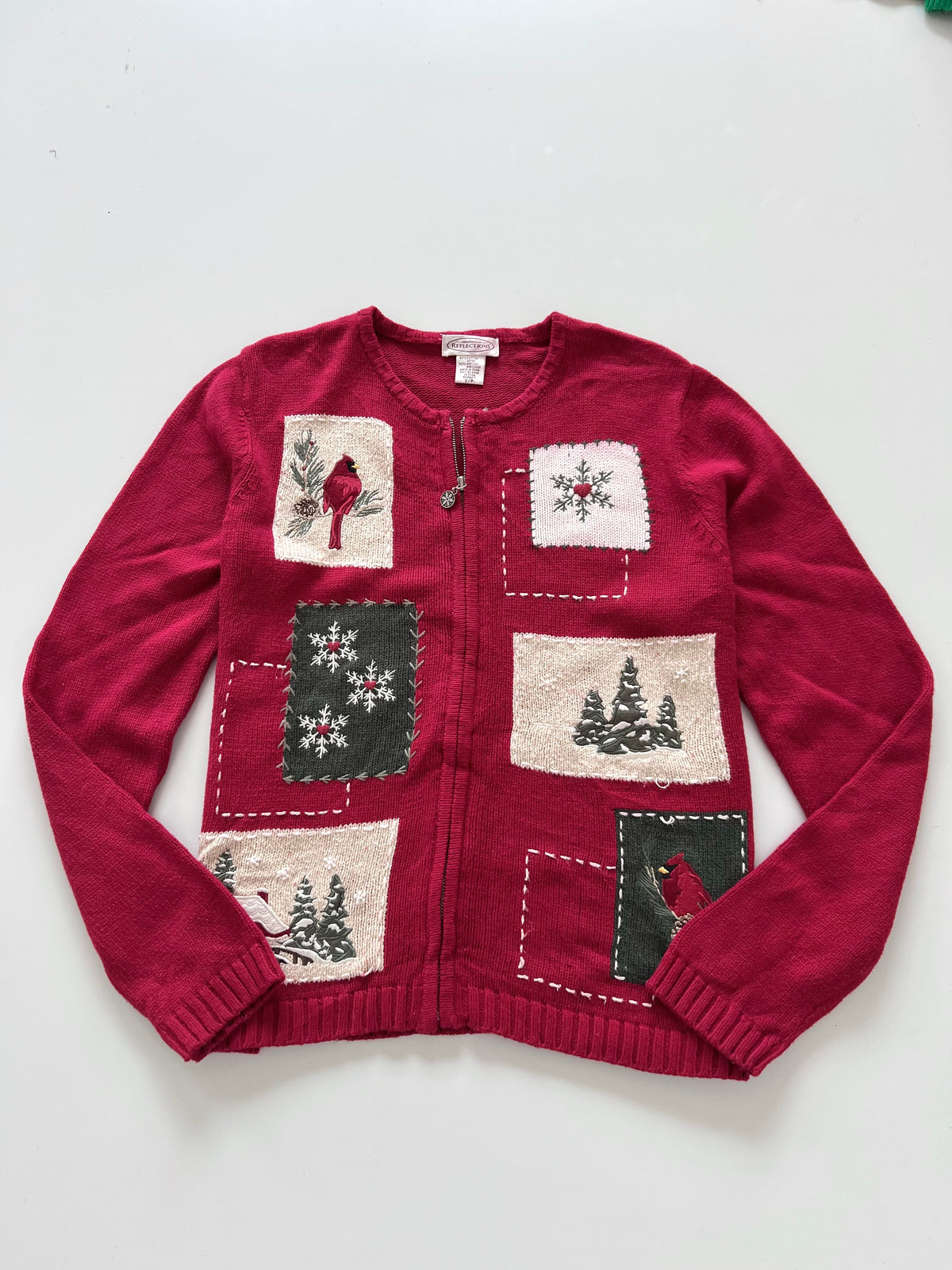 Reflections Embroidered Christmas Zipper Sweater-Bust 44