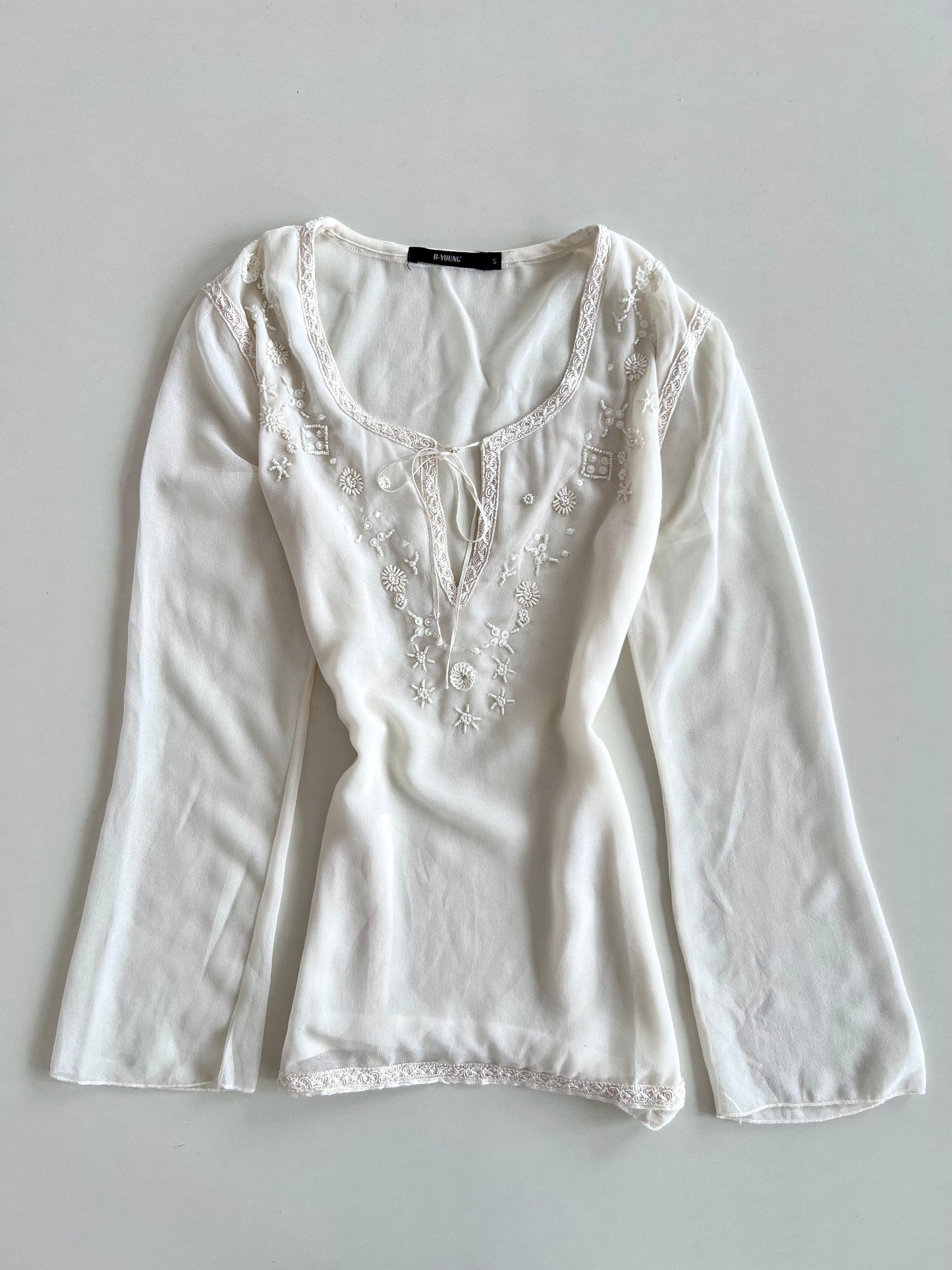 B.Young Embroidered Sheer Top-Bust 36